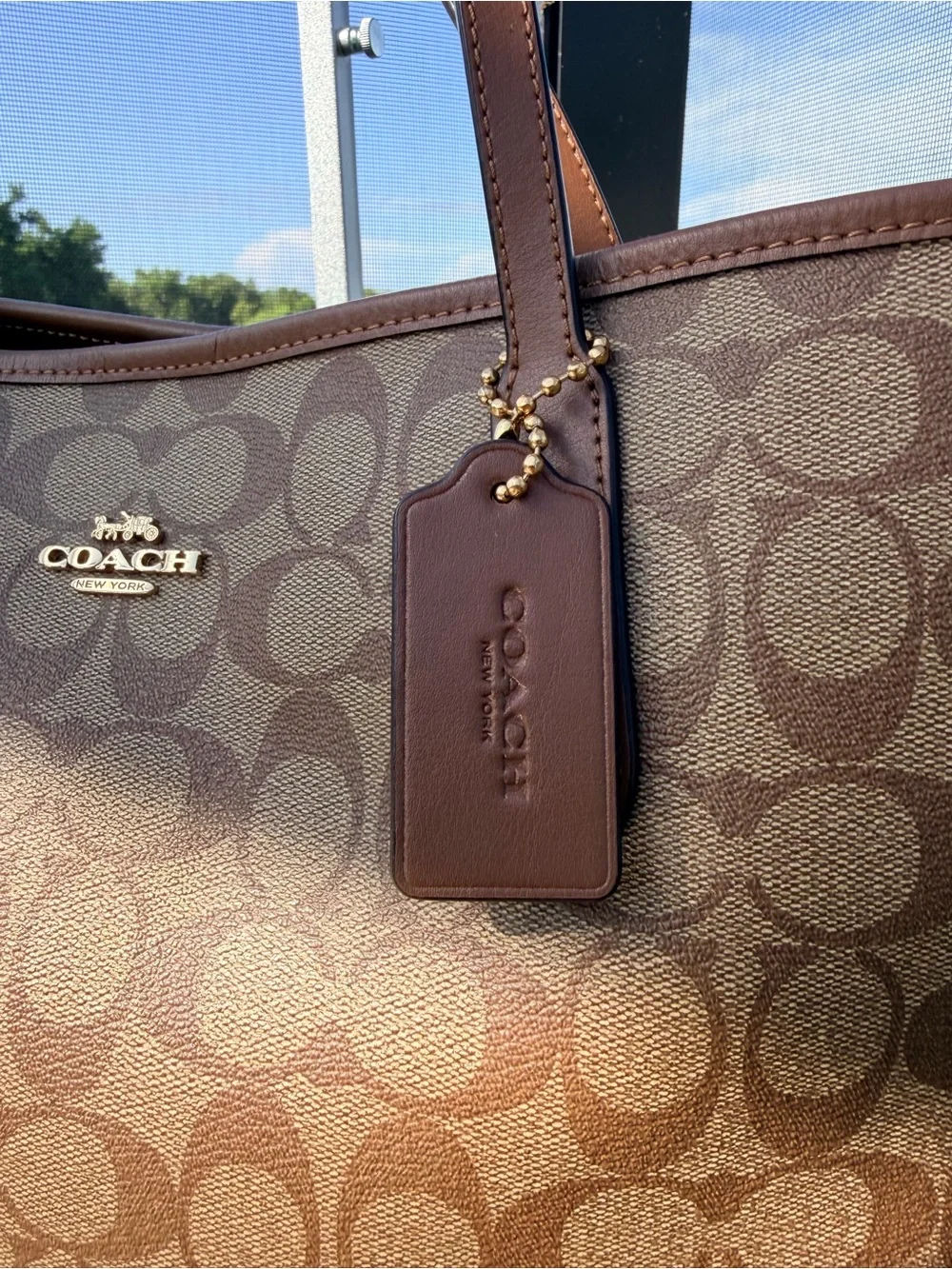 Coach City Tote Brown Signature Canvas Leather Shoulder Bag F58292 Dust Bag